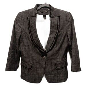White House Black Market Blazer Jacket Ruffle Long Sleeve Button Gray 6